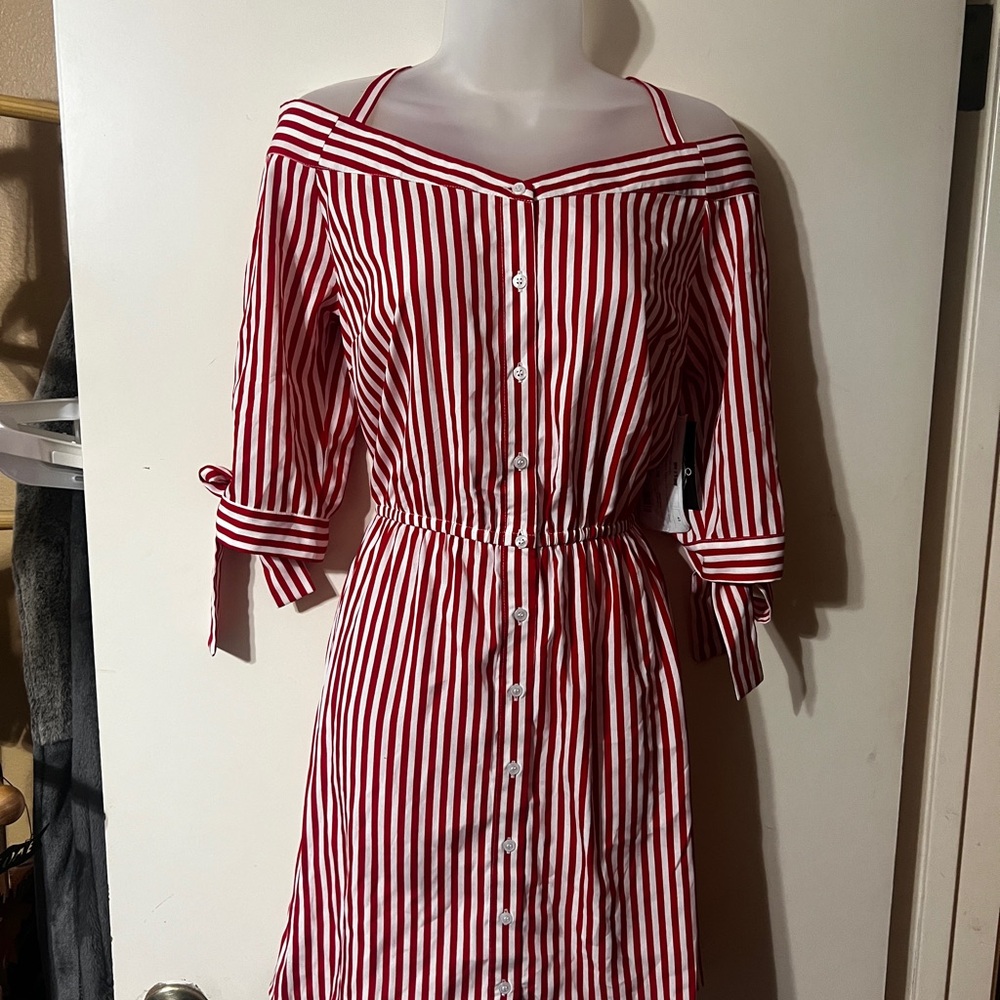 Red and White Striped Off-Shoulder Dress